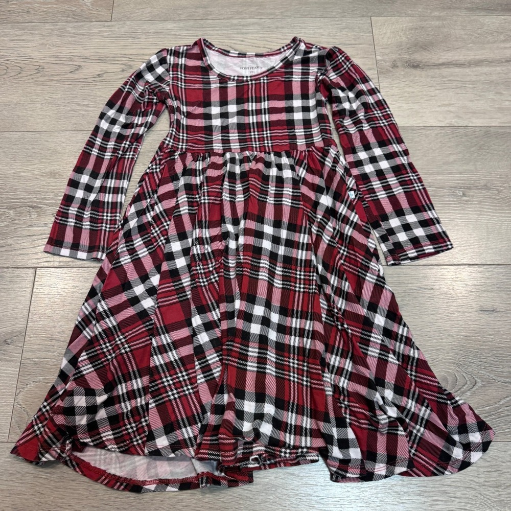 Posh Peanut Girls 5T Red Black Plaid Bamboo Viscose Long Sleeve Skater Dress